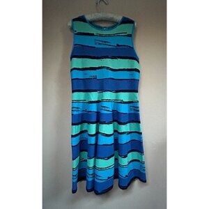 Issa London Womens Large Sleeveless Abstract Striped Knit A-Line Dress Navy Blue